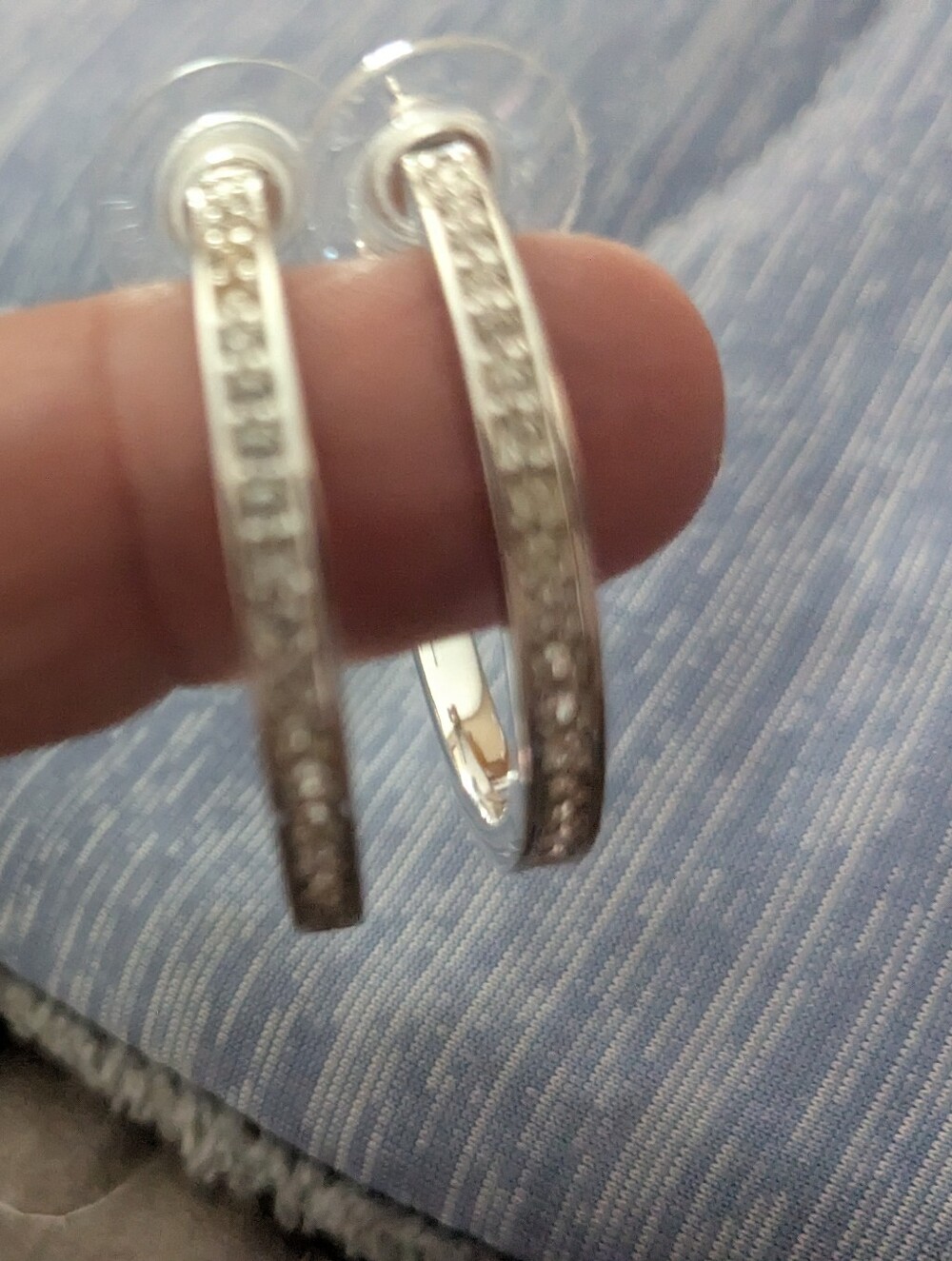 Silver Crystal-Accented Hoop Earrings - Sparkling Pavé Detail